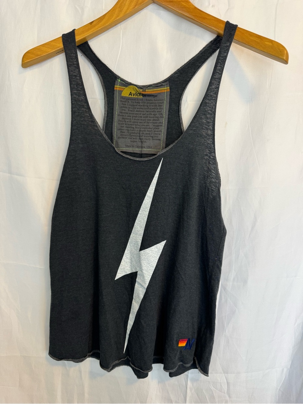 Aviator Nation Charcoal Lightning Bolt Tank Top - Size M - Picture 1 of 4